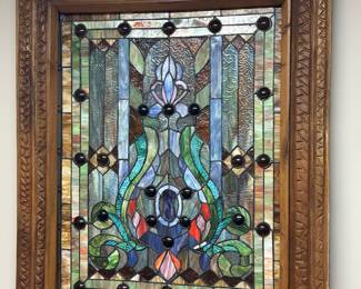 Tiffany-style Victorian stained glass window panel 