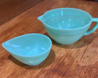  Vintage Fire-King Jadeite green.  Delphite Blue Swedish Teardrop