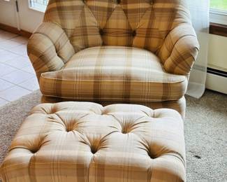 Occasional chair in plaid wool with a matching ottoman 
