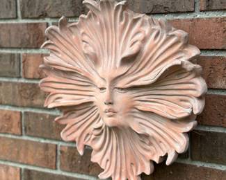 Signed  Christine Sibley designed "Wind" art nouveau wall plaque sculpture terracotta 