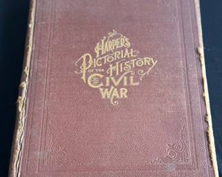 This is a 19th-century Harper's Pictorial History of the Civil War in a red textured cover.
