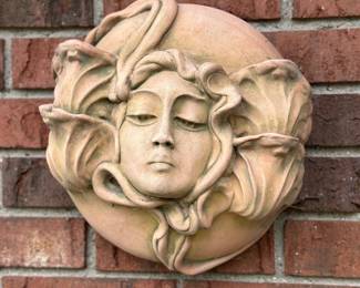 Signed  Christine Sibley Art Nouveau terracotta garden wall plaque