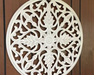  White wood  distressed medallion wall art 