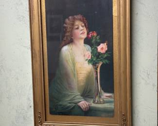 This print  is titled Rosenzauber (German for "Rose Magic") and was painted by the German artist Max Nonnenbruch (1857–1922).