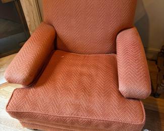 $160 Custom armchair with some as found fraying on one corner shown in next photo. 32'w x 32"d x 32"h.