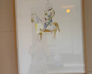 $900 Anne Chu ca. 1988 watercolor. "Foreigner on Horseback". 20"w x 26"h