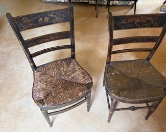 Pair of antique side chairs with rush seats.