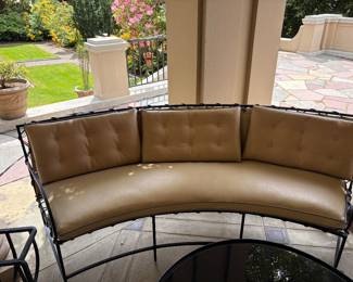 Curved sofa is 74'"w x 18"d x 28"h.