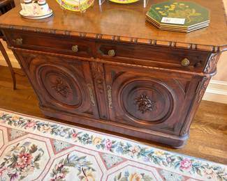 Antique sideboard chest with two doors and drawers. 47w x 22"d x 34"h.