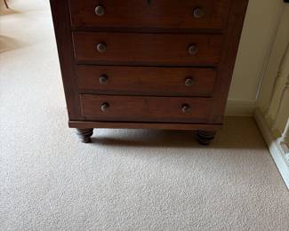 Antique four drawer chest of drawers. 37 1/2 inches wide by 17 inches deep by 39 inches high.