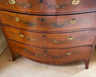 Hand painted on mahogany four drawer antique chest. 39.75 inches wide by 22 inches deep by 36 inches high. One handle needs attention.