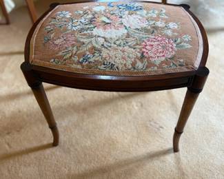 Antique embroidered stool. 21.5 inches wide 16 inches deep 16.5 inches high.