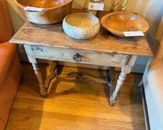 $360. Antique pine table. One drawer. 34"w x 21"d x 29"h.