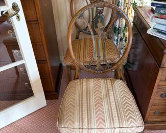 Pair of Antique occasional chairs with canned seats. One needs repair.