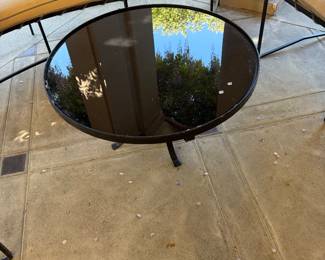 Cocktail table is 31" diam. x 13.5"h.