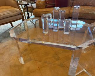 $2600. Pair of Lucite cocktail tables. Possibly by Karl Springer.36"w x 24"d x 17"h.