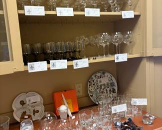 Glassware for sale during in-person shopping.