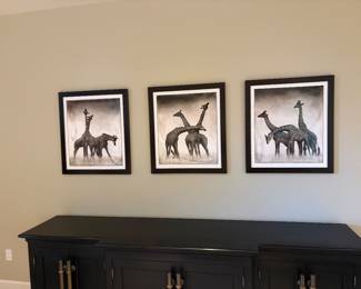 Three framed giraffe photos. Each is 26 1/2 inches wide by 30 1/2 inches high.