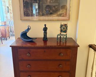 Antique four drawer chest of drawers. 37 1/2 inches wide by 17 inches deep by 39 inches high.