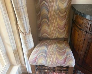 $560. Six antique upholstered chairs. Louis XIII period.20"w x 16"d x 45"h.
