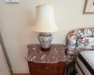 Pair of Antique ginger jar lamps. 24 inches high. Table sold in next photo.