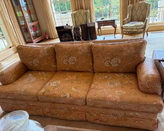 $1200. A pair of custom sofas with down-wrapped cushions. 90"w x 36"d x 31"h.