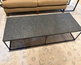 Stone and metal coffee table 60 inches wide 24 inches deep 15 inches high metal base needs some reinforcement
