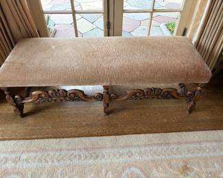 $1600. Antique Renaissance Revival upholstered bench. 58 inches wide by 21 inches deep by 18 inches high..