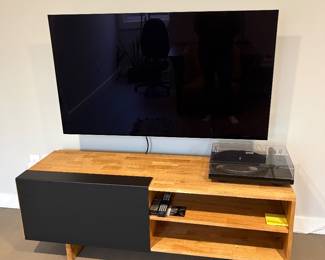Laxseries Entertainment Cabinet,Walnut and Matte black panel