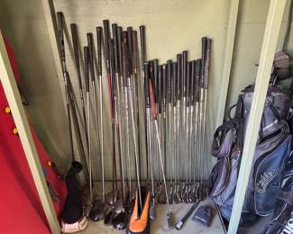Assorted golf irons & clubs