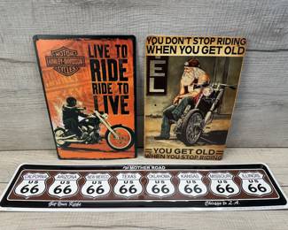 COLLECTIBLE METAL WALL ART HARLEY DAVIDSON MAN CAVE ROUTE 66