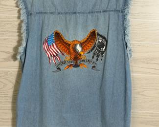 POW MIA AMERICAN FLAG SLEEVELESS DENIM SHIRT