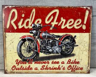 RIDE FREE MOTORCYCLE METAL SIGN