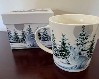 Winter Hare and Evergreen Trees Mug with Gift Box