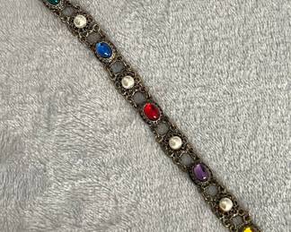 Victorian Style Multi-Gemstone and Faux Pearl Bracelet