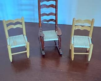 Dollhouse Miniature Ladder Back Rocking Chair and Side Chairs