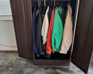 Brown Metal Wardrobe Cabinet with Hanging Rod