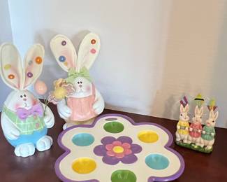 Floral Bunny Doll and Easter Figurines