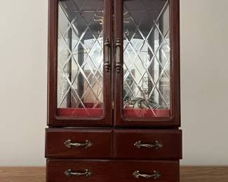 Wooden Jewelry Armoire with Leaded Glass Doors