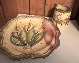 Centrum Ciene Hand Painted Ceramic Platter and Mug Set