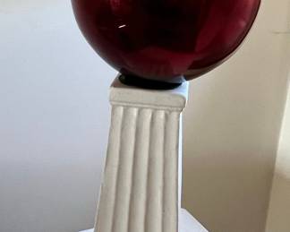 Red Blown Glass Gazing Ball on Fluted Pedestal