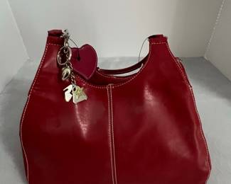 Red Leather Hobo Handbag with Charms