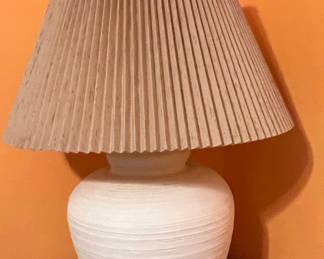 Ribbed Ceramic Table Lamp with Pleated Shade
