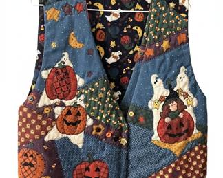 Vintage 90s Halloween Patchwork Quilted Vest