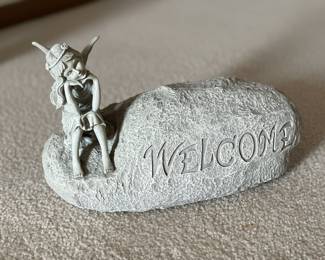 Fairy Sitting on Welcome Stone Decor