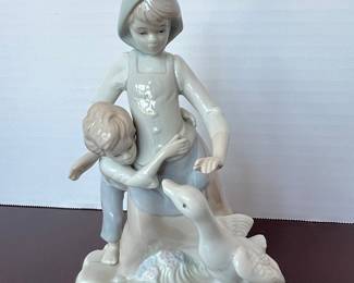 Lladro Style Children with Goose Figurine
