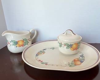 Corelle Abundance Fruit Pattern Creamer, Sugar Bowl, and Platter Set