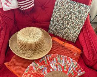 Hand Fan, Women's Hat, Vintage Chair 