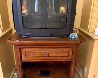 Wooden Side Table, Toshiba TV