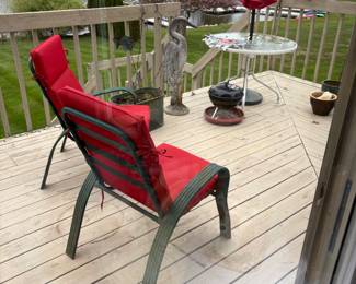 Patio table with umbrella and stand, weber charcoal grill and more
